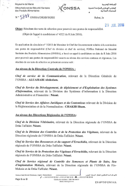 Résultats de l`appel à candidature N°4322 du 8 Juin 2016