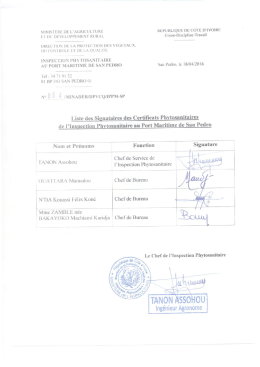 Page 1 MINISIERE DE L`AGRICULTURE REPUBLIQUE DE COTE D