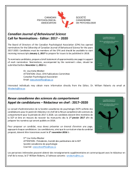 Canadian Journal of Behavioural Science Call for Nominations