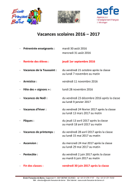 Vacances scolaires 2016 – 2017