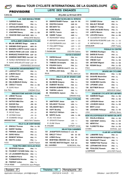 Liste provisoire inscrits Tour cycliste de Guadeloupe