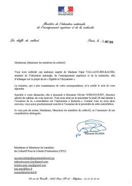 courrier de sa cheffe de cabinet