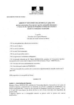 Arrêté autorisant la course de côte du Pompidou les 13 et