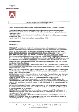 Consulter l`Arr&ecirc;t&eacute; de Police pour le 06 ao&ucirc;t 2016 - Jemeppe