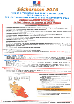 Fiche sécheresse 2016 alerte renforcée secteur Calavon