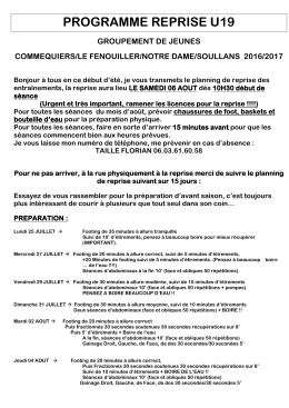 Le calendrier de préparation U19 saison 16/17
