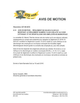 Avis de motion - règlement 08-2016-74-2012