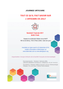 journee urticaire 2017 - Soci&eacute;t&eacute; Fran&ccedil;aise de Dermatologie