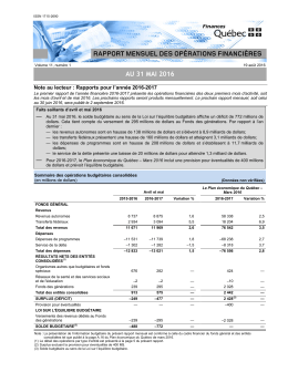 Rapport mensuel des opérations financières au 31 mai 2016