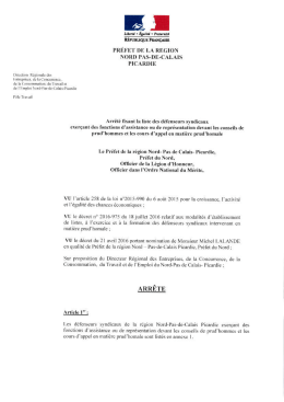 Arrêté régional du 28 juillet 2016 fixant la liste des défenseurs