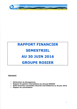 Rapport semestriel consolidé au 30 juin 2016