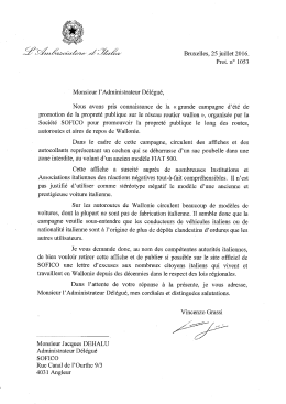Page 1 Bruxelles, 25 juillet 2016. Prot. nº 1053 Monsieur l