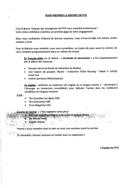POUR PR&Eacute;PARER LA RENTR&Eacute;E EN PTSI