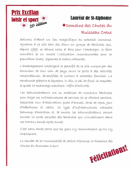 Un prix Exc&Eacute;lan pour le Domaine des Chutes du Ruisseau Creux