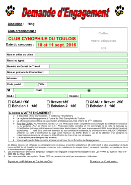 Feuille d`engagement 2016 - Club Cynophile du Toulois