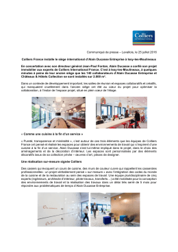 Colliers France installe le siège international d`Alain Ducasse
