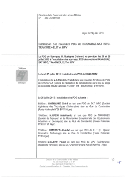 Installation des nouveaux PDG de KANAGHAZ-SAT