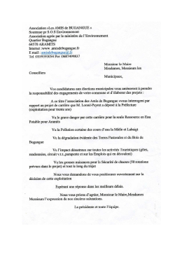 Lettre au maire et aux conseillers municipaux