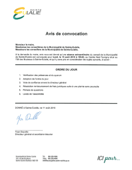 Page 1 Avis de convocation Monsieur le maire, Mesdames les