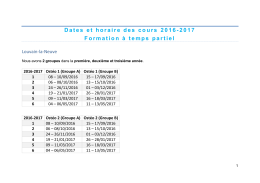 Dates et horaire des cours 2016-2017 Formation à temps partiel