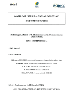 Conférence inaugurale Philippe Lamblin - L`ISCID-CO