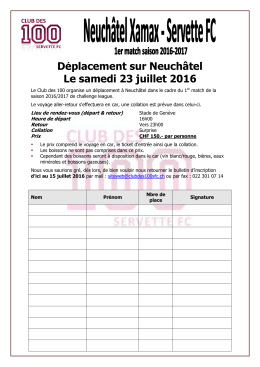 Déplacement sur Neuchâtel Le samedi 23 juillet