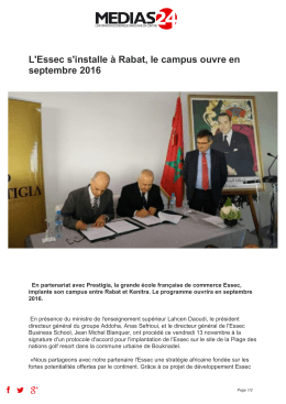L`Essec s`installe à Rabat, le campus ouvre en