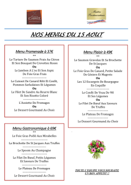 menus du 15 aout 2016 - Restaurant la Maison Carrée