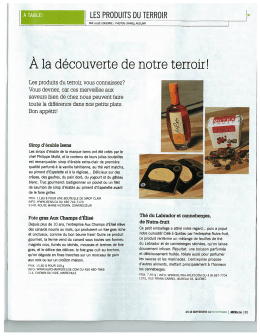 &Agrave; la d&eacute;couverte de notre terroir!