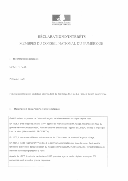 D&eacute;claration d`int&eacute;r&ecirc;ts &ndash; Ga&euml;l Duval