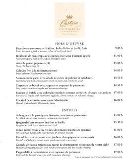 Menu Bar - Chateau Vaudreuil