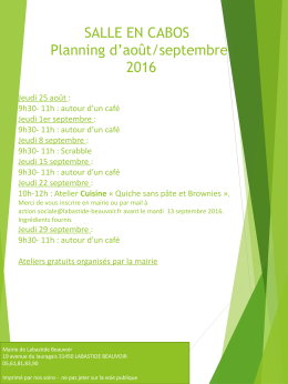 SALLE EN CABOS Planning d`août/septembre 2016