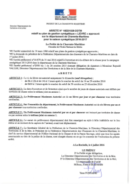 Arrêté - Fédération des chasseurs de la Charente Maritime