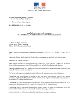 Télécharger l`arrêté préfectoral vigilance sécheresse