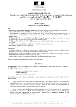 Arrêté DDTM/SEBF/2016-106 fixant la liste, les