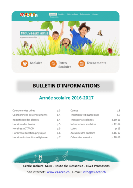 Brochure 2016/2017 - Cercle Scolaire ACER