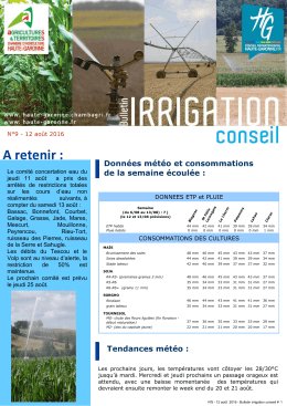 Bulletin Irrigation N°9 - 12 août 2016
