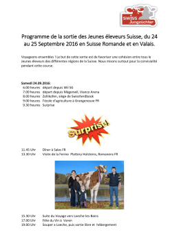 Programme de la sortie des Jeunes éleveurs Suisse, du 24 au 25