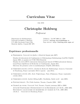Curriculum Vitae - of Christophe Hohlweg