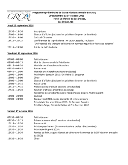 Programme préliminaire de la 58e réunion annuelle du CRCQ 29