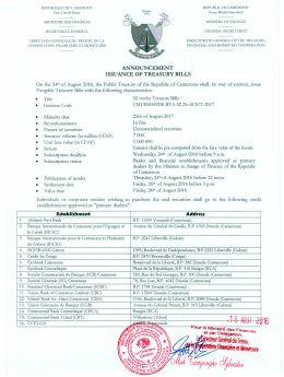 Announcement issuance of Treasury Bills of Cameroon 24th