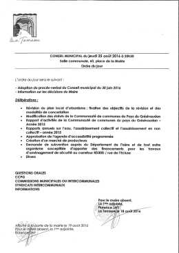 Page 1 CONSEIL MUNICIPAL du jeudi 25 août 2016 à 20h30 Salle