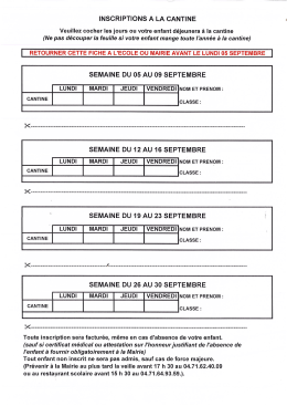 Page 1 INSCRIPTIONS A LA CANTINE Veuillez cocher les jours ou