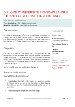 diplôme d`université français langue étrangère (formation à distance)