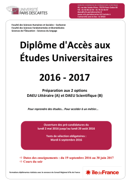 DAEU A - Formation continue Université Paris Descartes