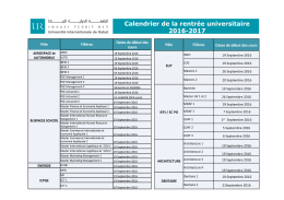 Calendrier de la rentrée universitaire.