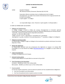 Contrat de services éducatifs, Collège Stanislas, Montréal Page 1