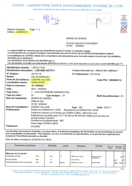Rapport d`analyse de l`eau de Gignac