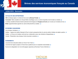 Brèves des services économiques français au Canada