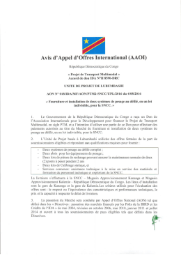 APPEL D`OFFRE NATIONAL, AON N&deg; 018/IDA/MF/PTM2